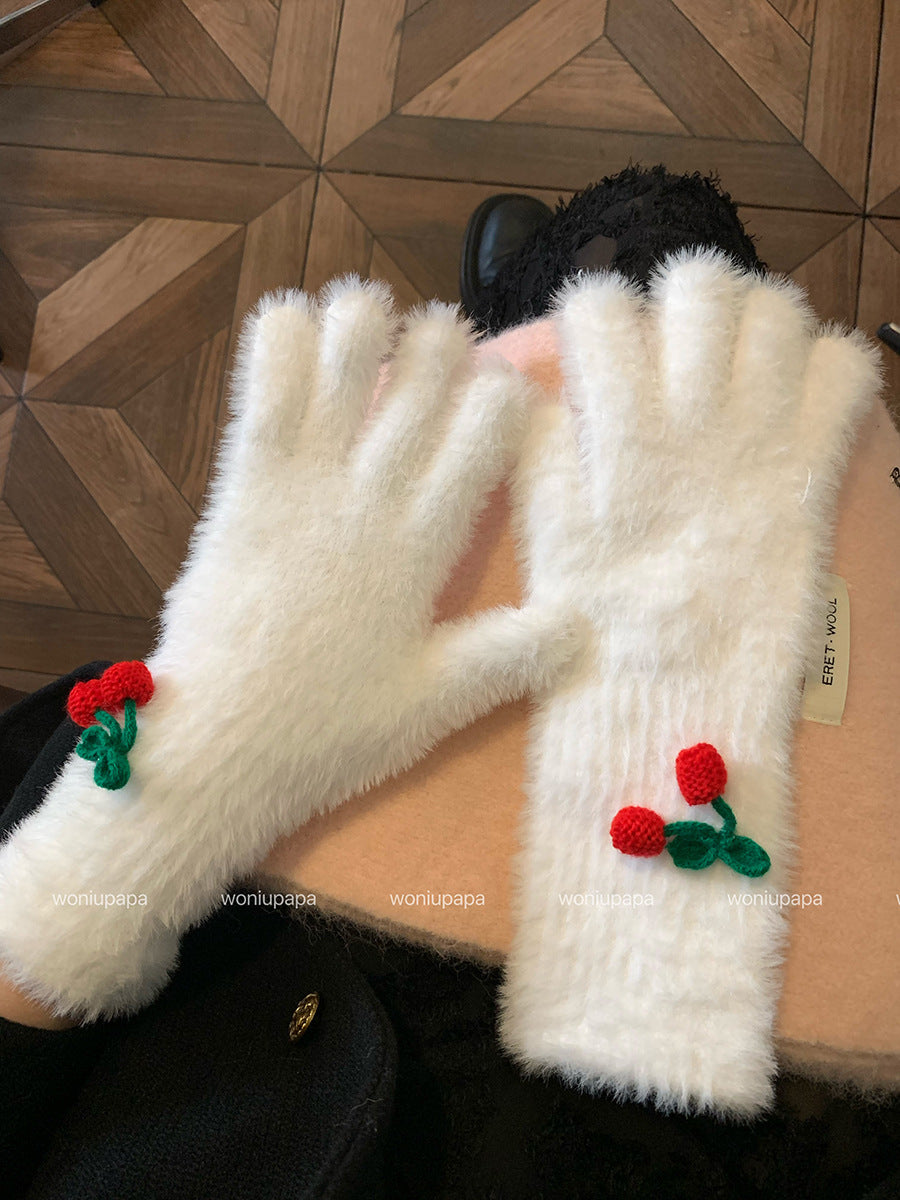Wholesale Five-Finger Cherry Plush Gloves